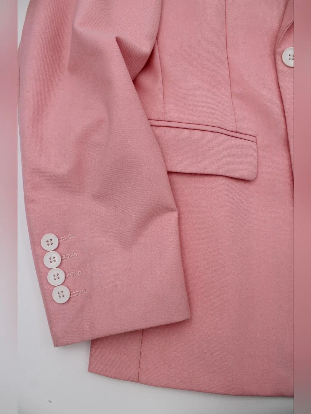 MOGU Pink Double Breasted 2-Piece Suit 30/29 Custom Cross Patches Prom Wedding